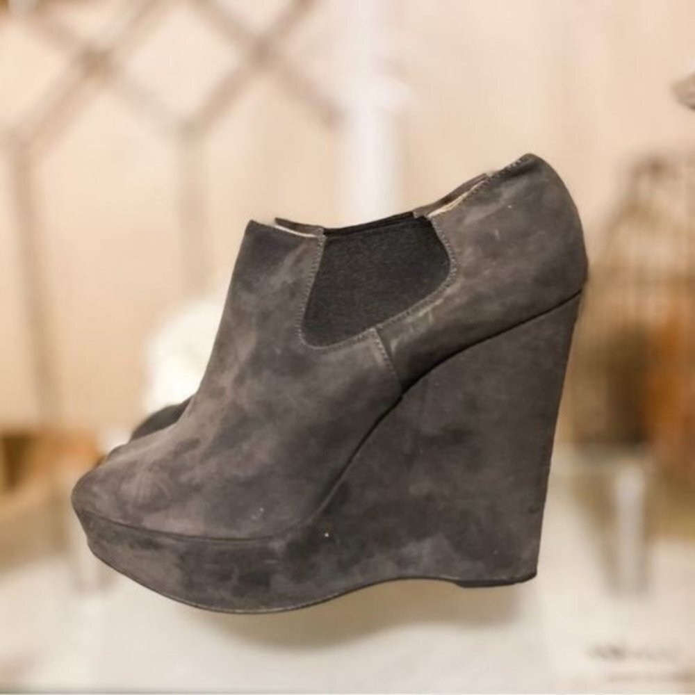 Prada Suede Peep Toe Wedge Ankle Booties - Picture 4 of 9